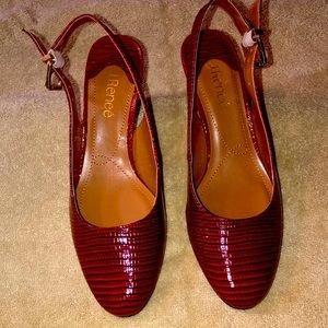 J. Renee red sling back 2 1/2 heels, Malree size 8 narrow. Never worn.